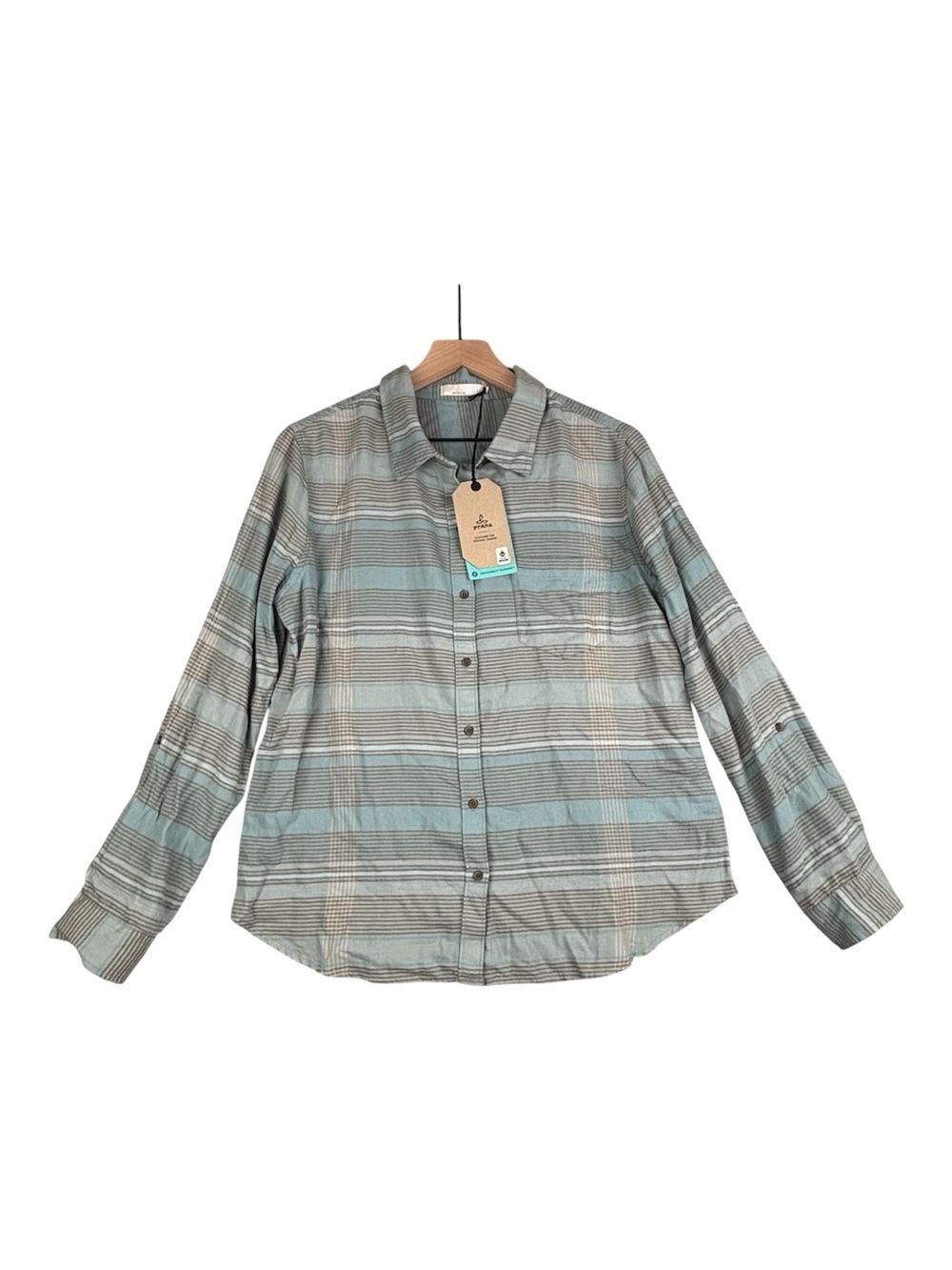 NEW Prana Shirt Womens Medium Gray Alfie Flannel Organic Cotton NWT